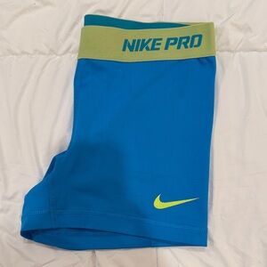 Small Nike Pro Blue and Green/Yellow Spandex/Athletic Shorts